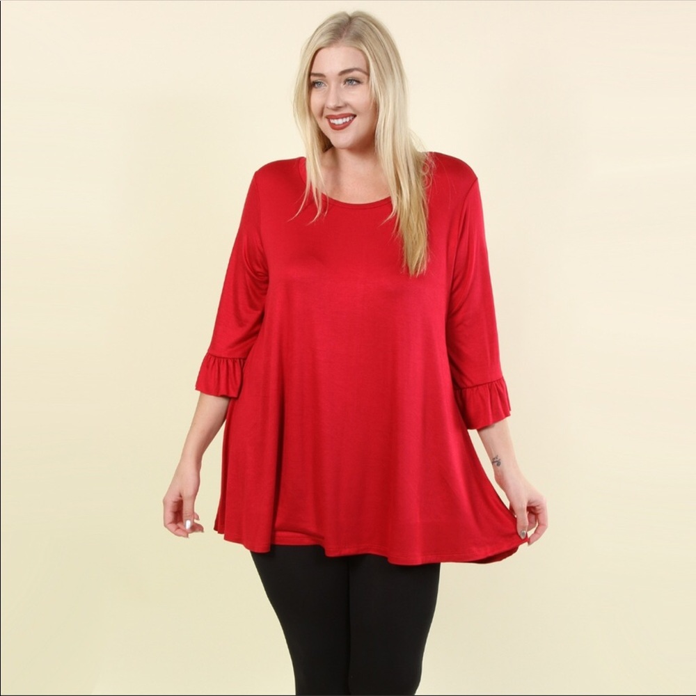RED RUFFLED SLEEVE TUNIC!